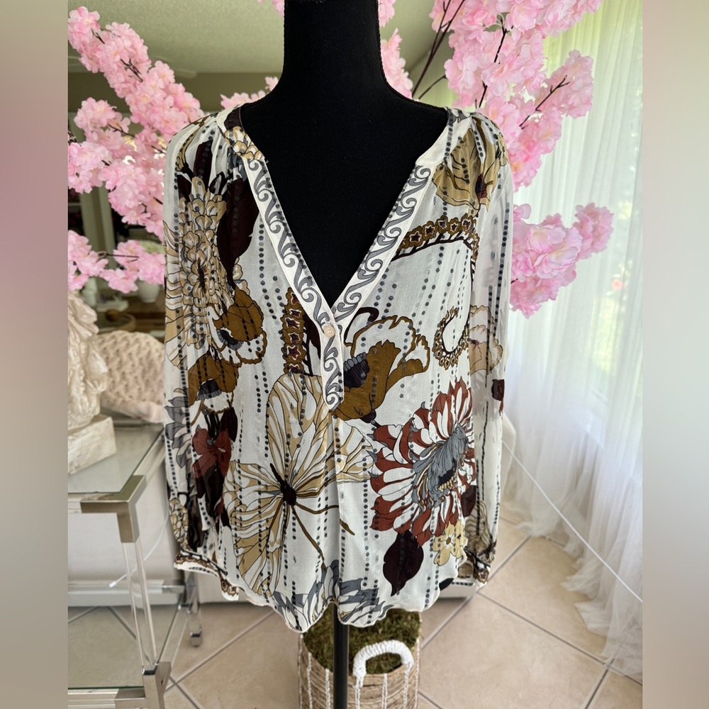 Hale Bob Top Silk Tulle Beige Brown Sample size= small